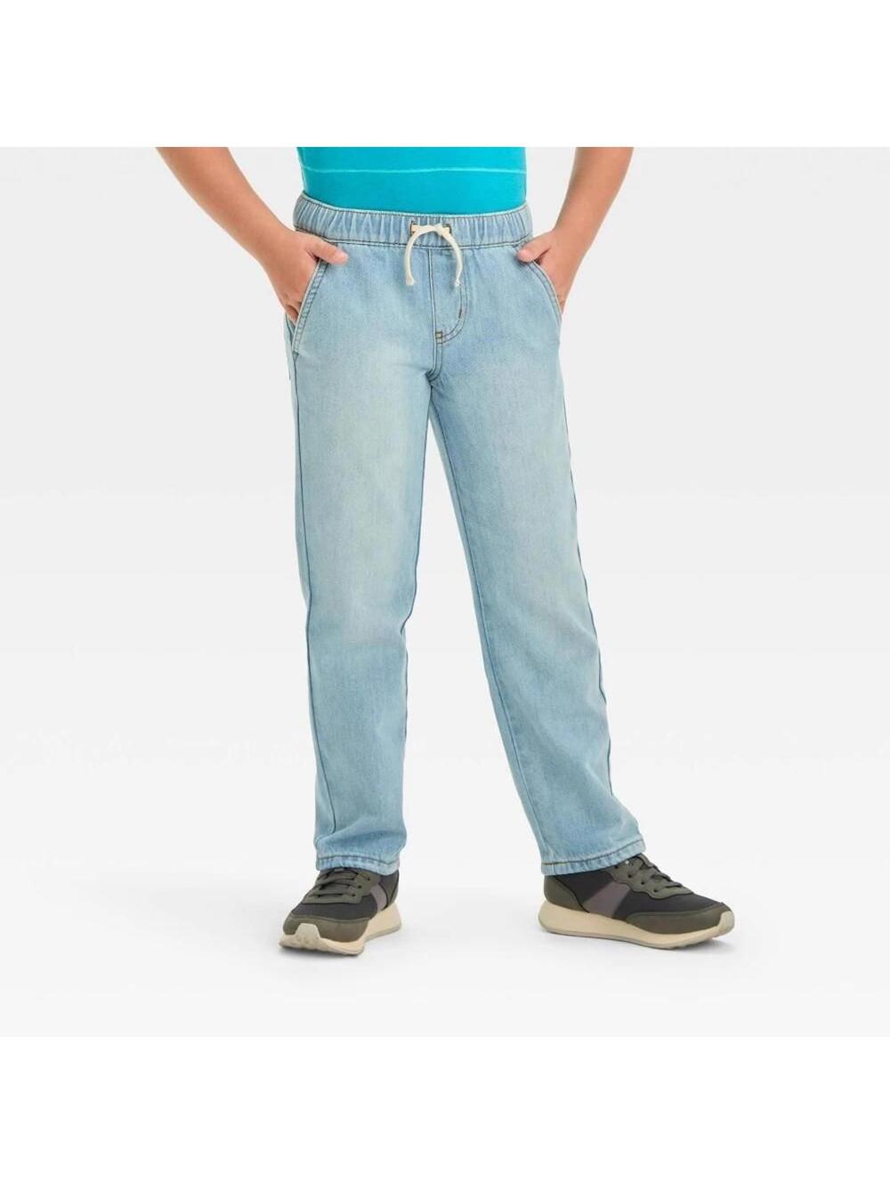 Boys' Straight Fit Pull-on Pants - Cat & Jack™ Light Blue 14 Husky: Denim